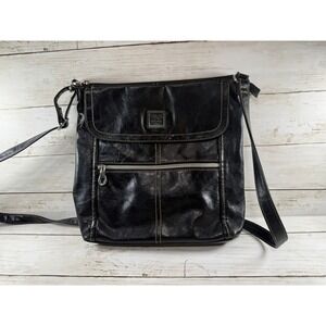 Relic by Fossil Black Faux Leather Crossbody Bag Organizer Shoulder Purse